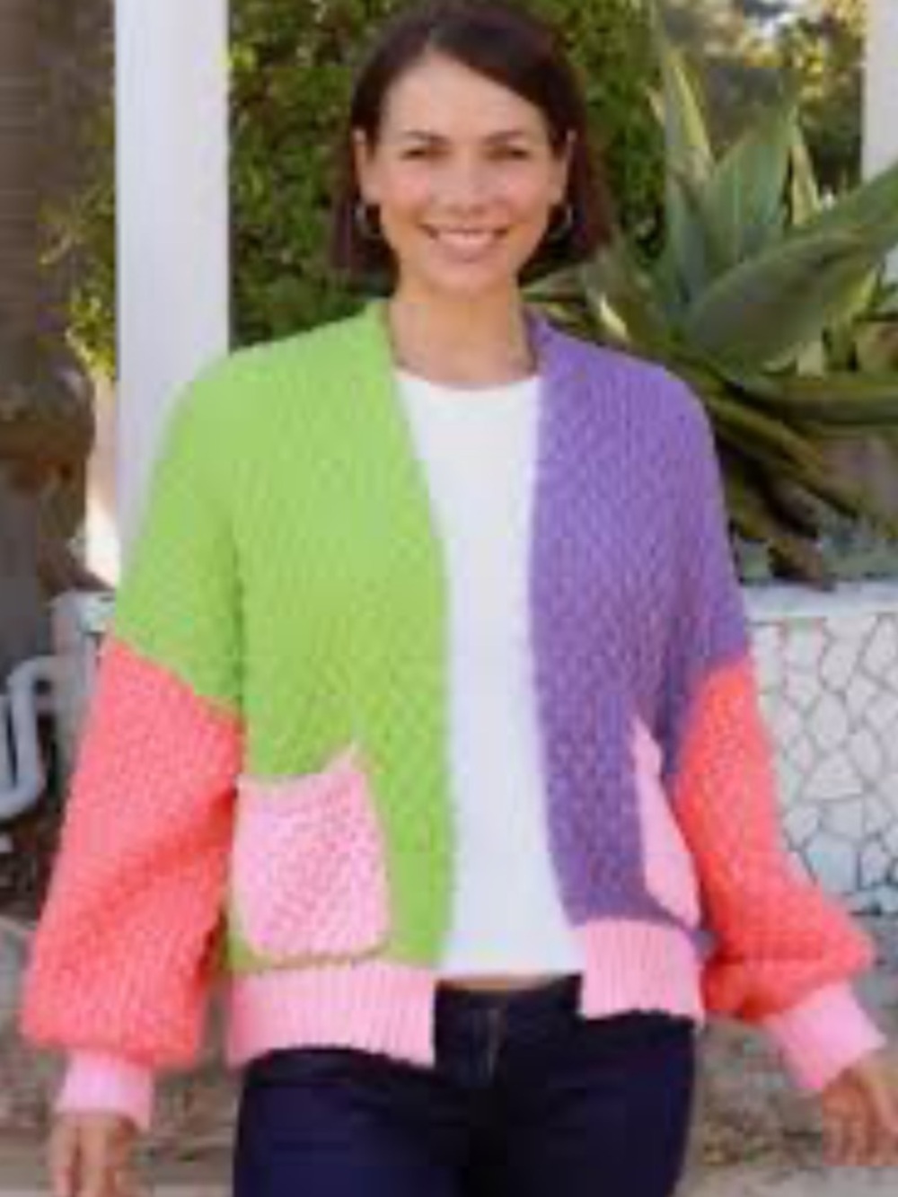 Adora Colorblock Chunky Knit Cardigan Sweater Women’s Medium Large